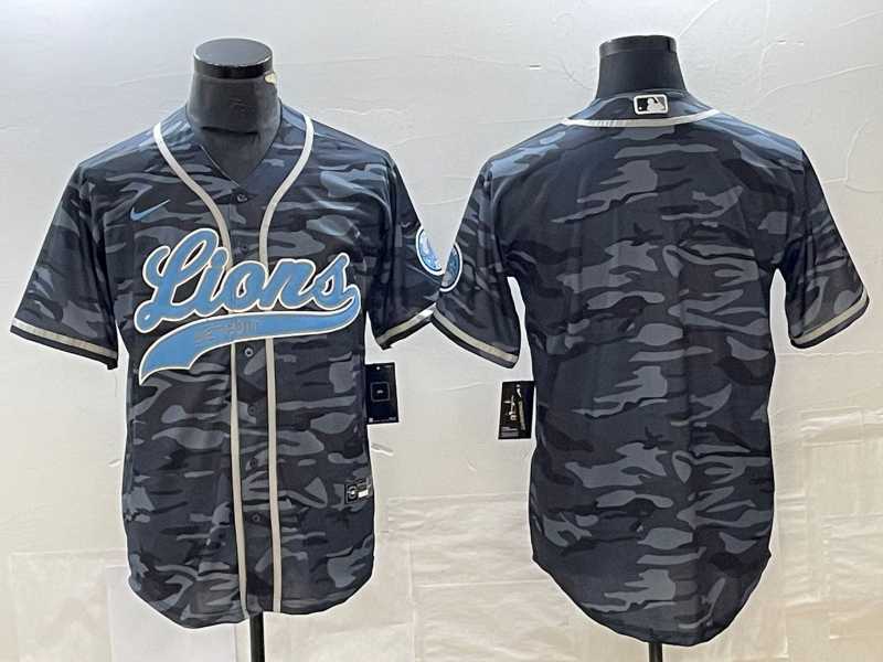 Men's Detroit Lions Blank Grey Camo With Patch Cool Base Baseball Limited Jersey